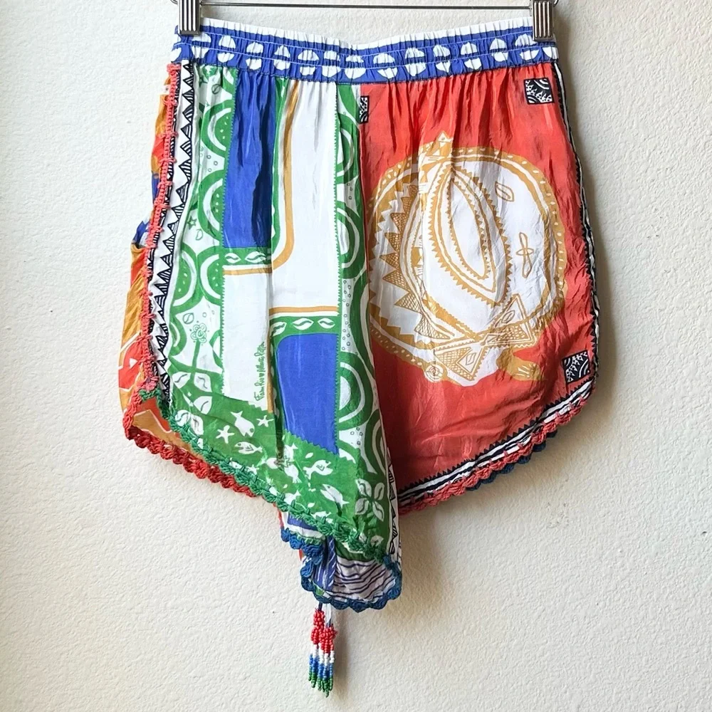 FARM RIO Satin Pitta Shorts Off-white Colorful Bohemian Beachy Resort Wear Sz XS - Picture 8 of 16